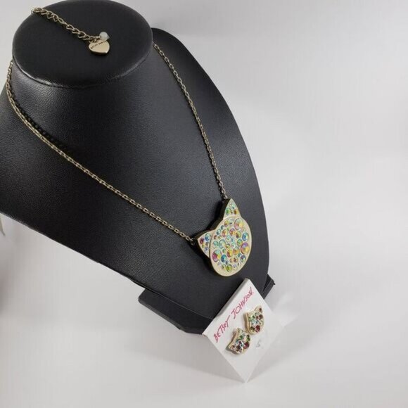 Rhinestone cat Betsey Johnson necklace NO EARRINGS - Picture 2 of 5